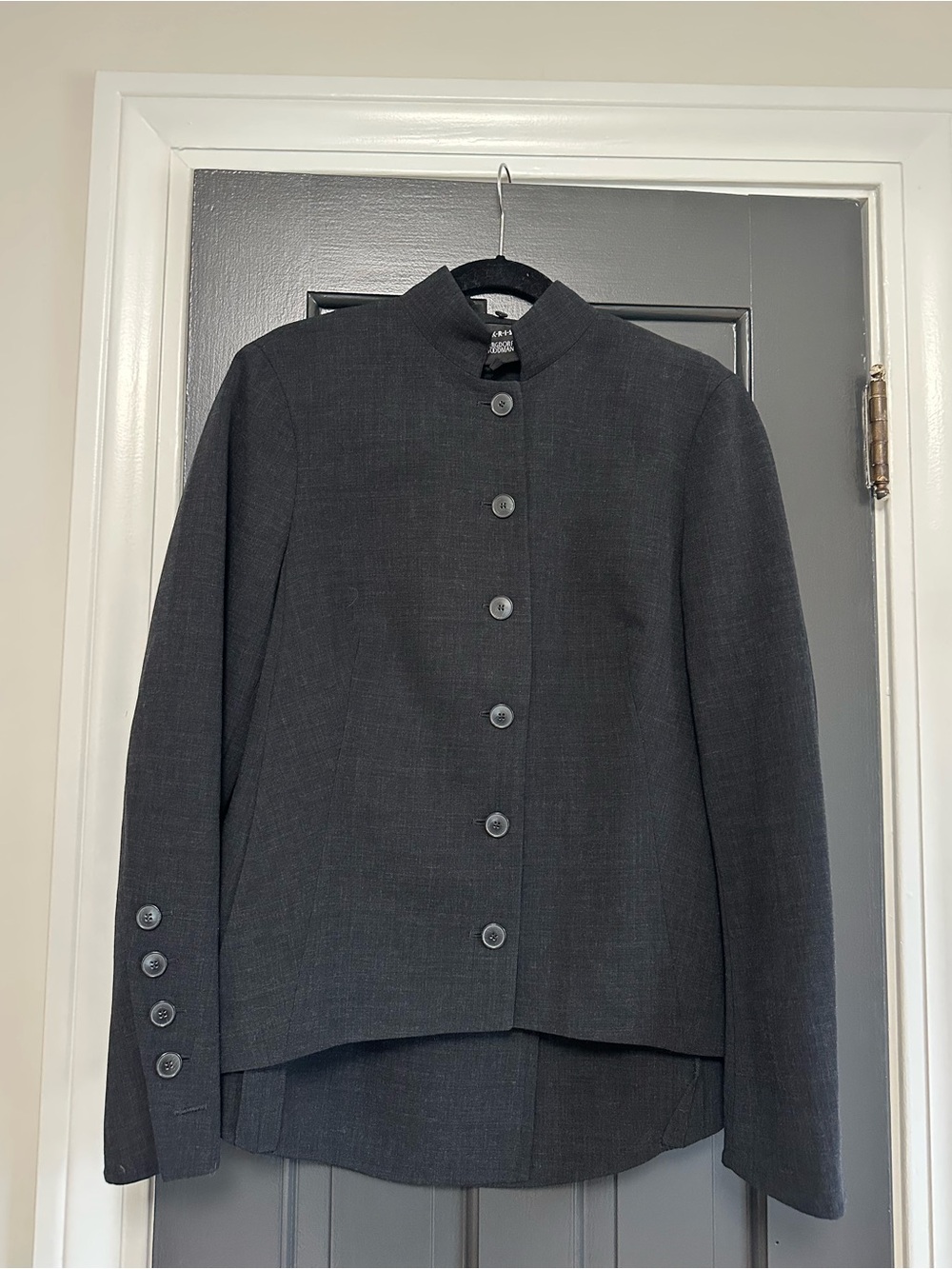 Akris for Bergdorf Goodman Charcoal Wool Stand Collar Jacket size 12